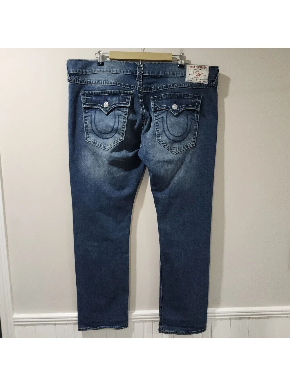 True Religion Ricky Relaxed Straight Jeans Y2K Skate Pocket Embroidered 42x33